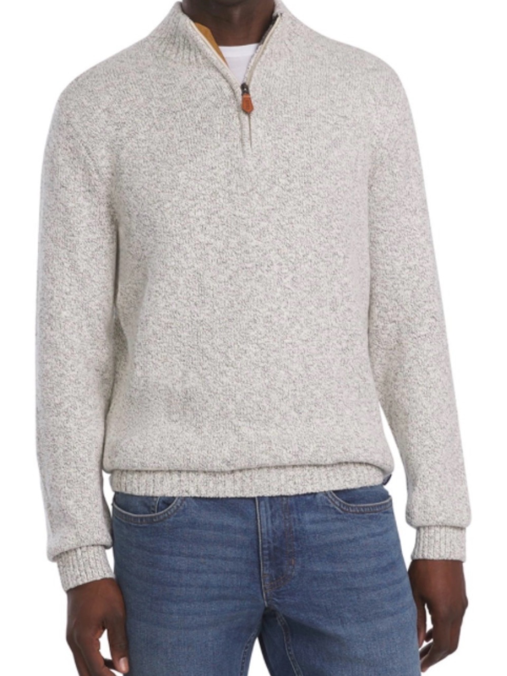 Chaps Quarter-Zip Knit Sweater in Light Gray XL